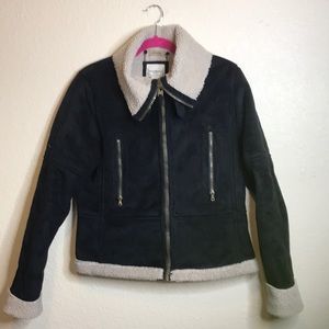 Ruff Hewn Faux Leather And Sheepskin Women’s Black Jacket. Size L.